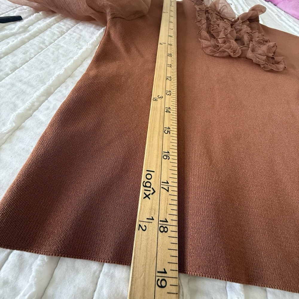 ZARA Brown/Taupe Top Organza Ruffle Woman M Poet Pirate Career Steam punk - Picture 10 of 13